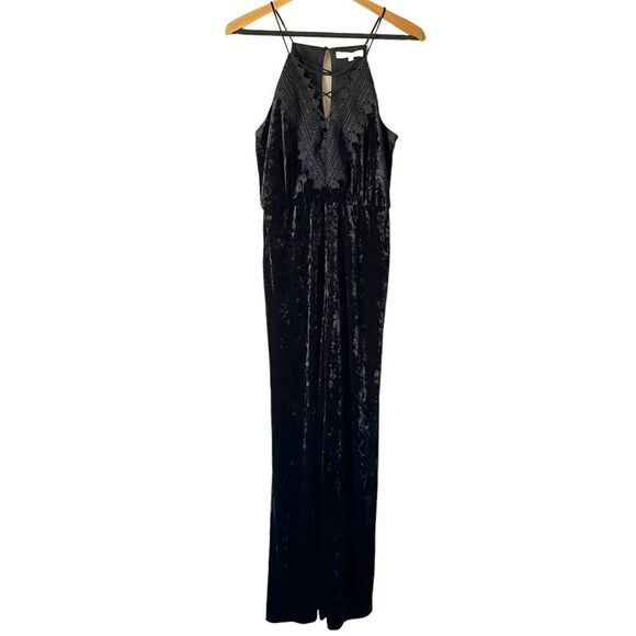 WAYF Posie Lace-Up Jumpsuit In Black Velvet - Picture 2 of 11